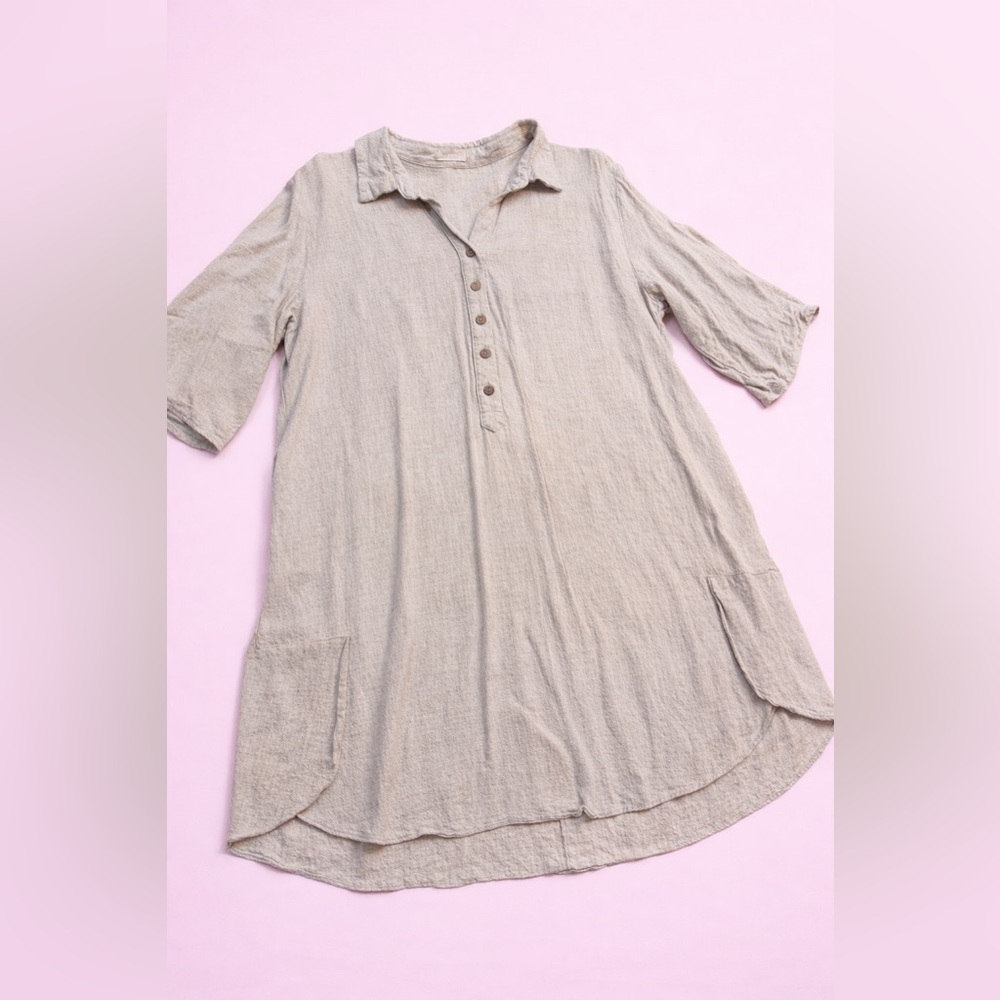Easel Linen Blend Button-Front Dress – Size M